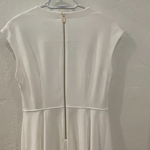 NWT Calvin Klein Crew Neck Scuba Fit&Flare White Sleeveless Dr… - Picture 4 of 13